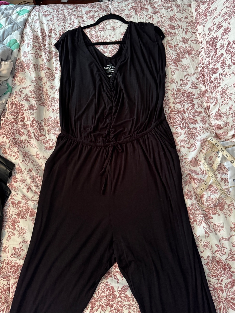 Black V-Neck Drawstring Jumpsuit